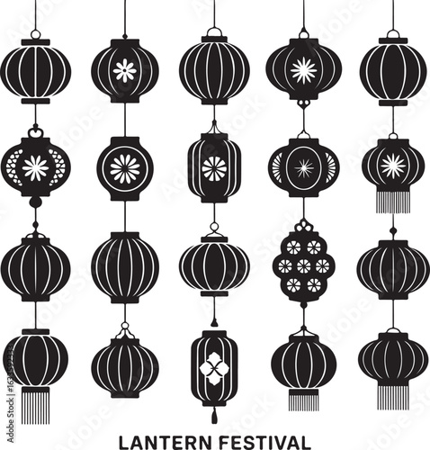 Silhouette of a Traditional Asian Lantern Hanging from a Tree Branch with Leaves Creating a Serene and Peaceful Scene