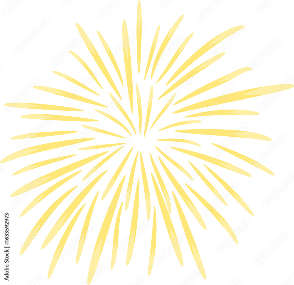 Fototapeta premium Yellow fireworks explosion design element in watercolor style. Celebration and abstract light ray graphic for event banner.