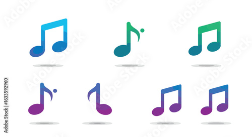 Colorful gradient music notes isolated