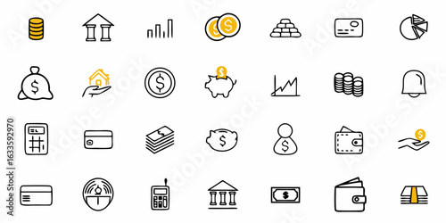 Finance and investment icons vector illustration for banking business and financial services concept design icons collection on transparent background