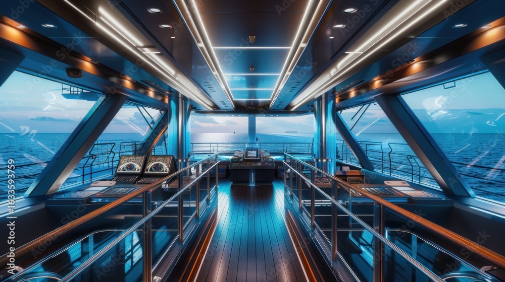 Fototapeta premium Interior View of a Luxury Yacht with Ocean View