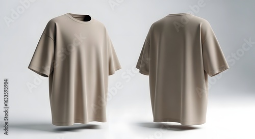 Neutral Oversized T-shirts Front and Back on Clean White Background