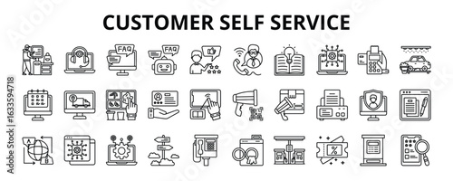 30 Customer Self Service Line Icons Vector - Self Checkout, Chatbot, Customer Feedback, Order Tracking, QR Code Reader