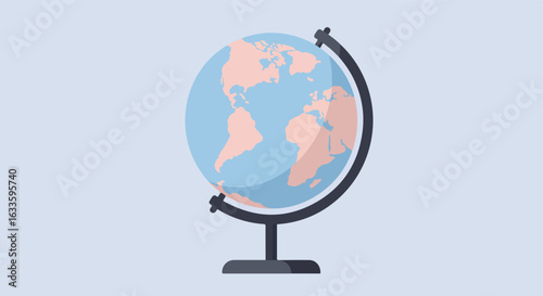 Illustration of a globe with light blue oceans and peach continents