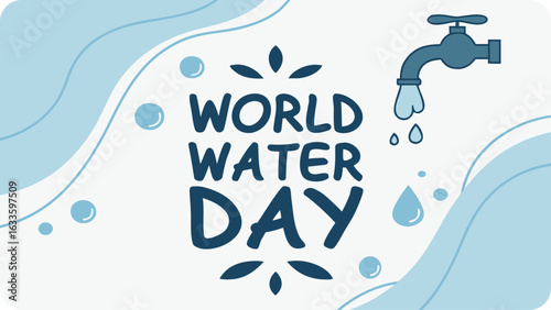 World water day illustration with faucet and water drops isolated on white background, emphasizing the importance of water conservation globally