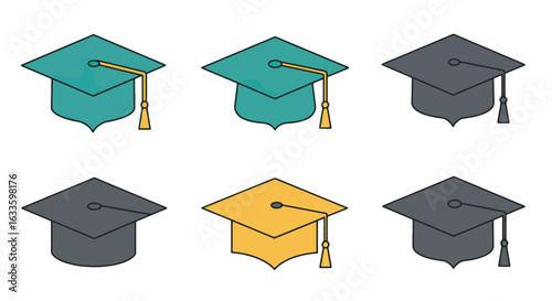 Graduation caps illustrations design education