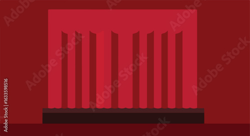 Red stage with a curtain and a stage floor