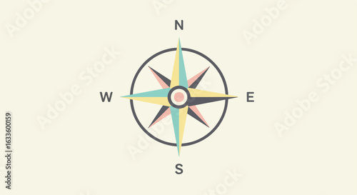 A pastel compass rose with N, S, E, W labels on light beige backdrop