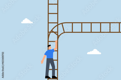 Career crossroad to make decision,businessman climb ladder of success to find crossroads of destiny