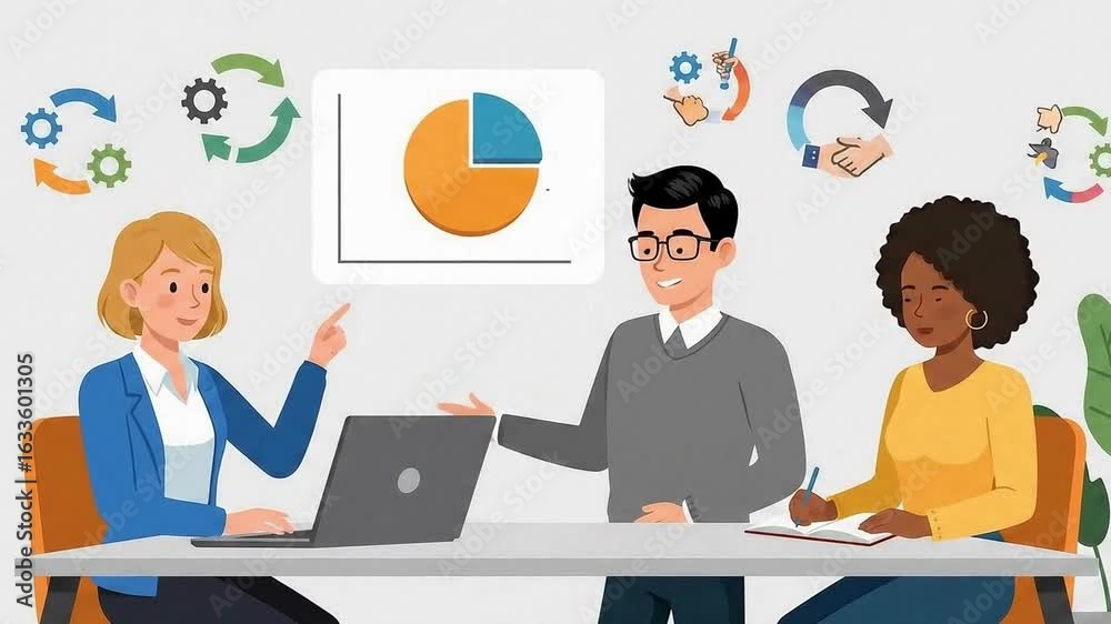 Animated Team Discussing Business Growth Strategy Animated Team Discussing Business Growth Strategy