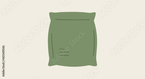 Olive drab bag with three horizontal lines on a cream background