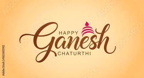 Happy ganesh chaturthi text design with a stylized ganesh head on a light orange gradient background