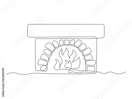 Abstract fireplace with a burning fire, continuous single one line art hand drawing sketch logo