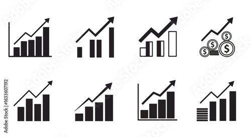 Business growth chart icons set