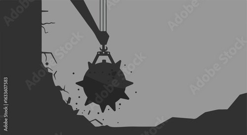 Wrecking ball demolition silhouette