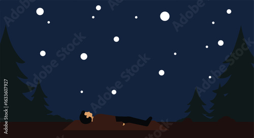 Person lies under stars in forest