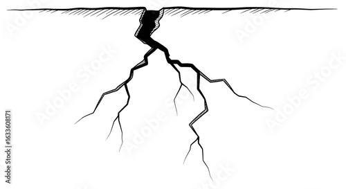 Ground crack illustration in black and white line art style