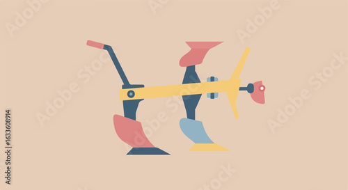 Illustrated tillage plow on beige