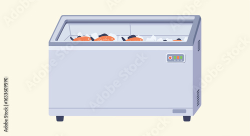 Fish displayed on ice in a deli freezer