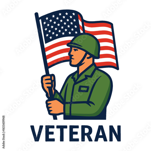 Veteran Soldier Holding American Flag Illustration

