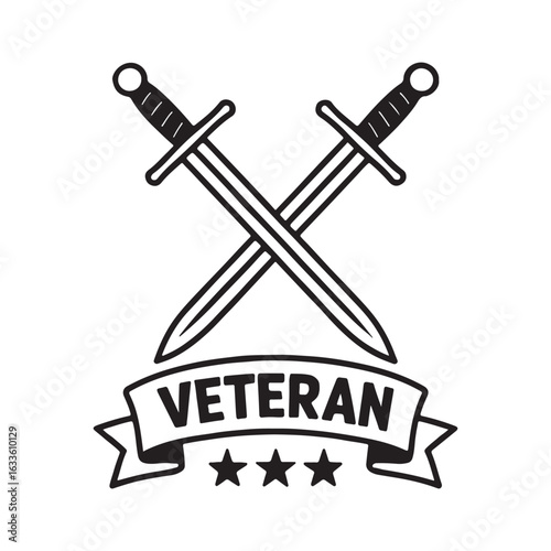 Veteran Banner with Crossed Swords and Stars Illustration


