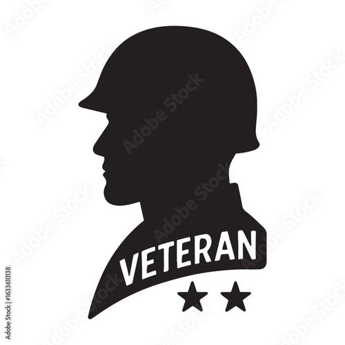 Veteran Soldier Silhouette with Stars Illustration

