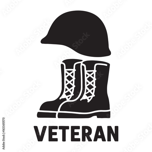 Veteran Boots and Helmet Silhouette Illustration

