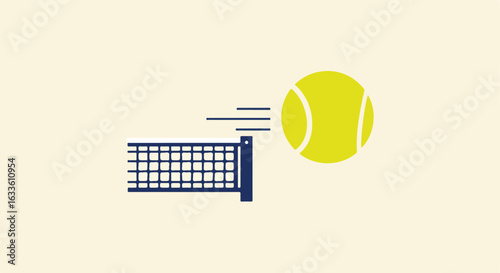 Simple graphic of a tennis ball flying over a net