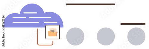 Cloud connected to a document folder via a link, representing data storage, sharing, communication, and organization. Ideal for technology, cloud computing, storage, networking productivity