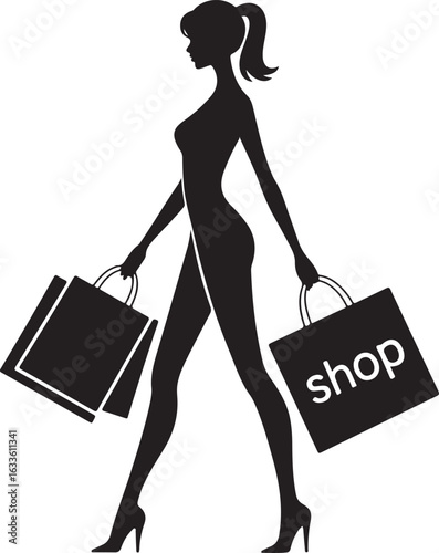 Shopping gril Silhouette Vector