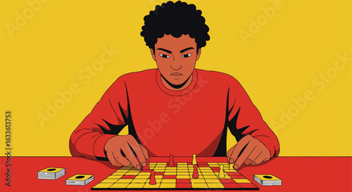 Focused person playing a board game