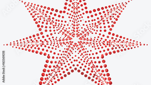 Red circular dots arranged in a seven pointed star pattern on a white background creating a burst design
