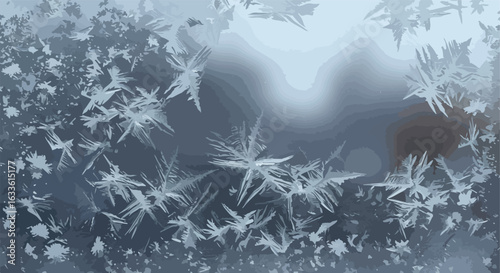 Frosted glass Sharp ice crystals grow on window pane