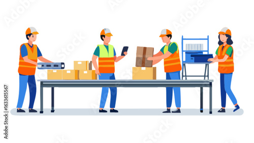 Warehouse workers packing boxes shipping logistics distribution supply chain management teamwork efficiency
