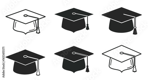 Graduation caps illustration set