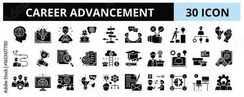 30 Career Advancement Glyph Icons Vector - Career Growth, Achievement, Goal, Professional, Talent, Branding