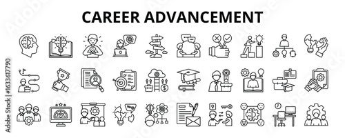 30 Career Advancement Line Icons Vector - Career Growth, Achievement, Goal, Professional, Talent, Branding
