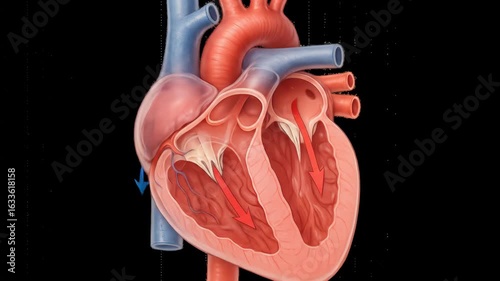 Human Heart Anatomy Illustration: Blood Flow Diagram