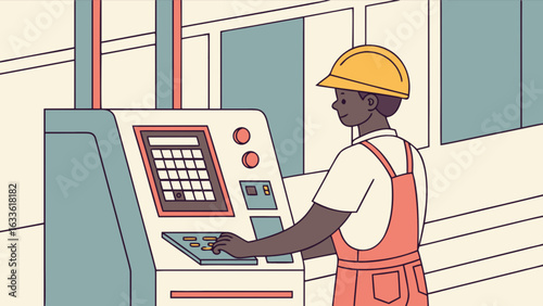 Factory worker operating machine manufacturing process automation industry technology job safety engineer