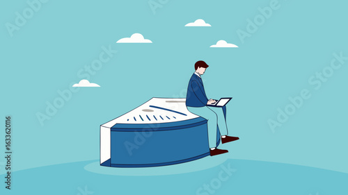 Part-time job, side job or small business, additional work outside working hours, division or tome management, work tracking system or day planning, businessman working using laptop over hours cut