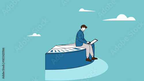 Part-time job, side job or small business, additional work outside working hours, division or tome management, work tracking system or day planning, businessman working using laptop over hours cut