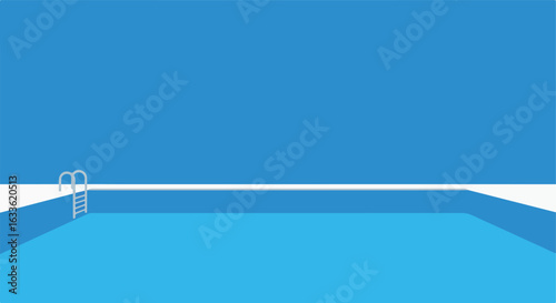 Simple, geometric illustration of a blue swimming pool with ladder