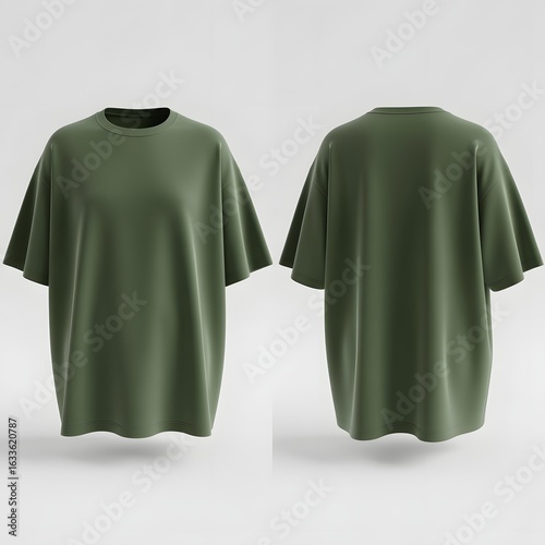 Olive Green Oversized T-shirt Displayed Front and Back on White