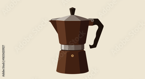 Brown moka pot with silver lid on a cream background