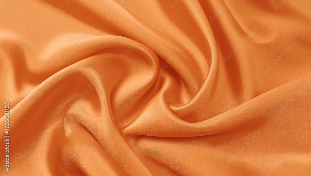 Fototapeta premium Vibrant Orange Draped Fabric Background with Smooth Texture and Soft Lighting for Elegant Display