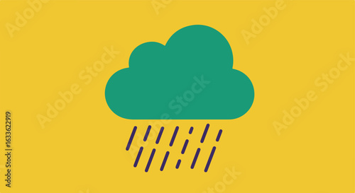 Teal cloud raining purple on yellow background