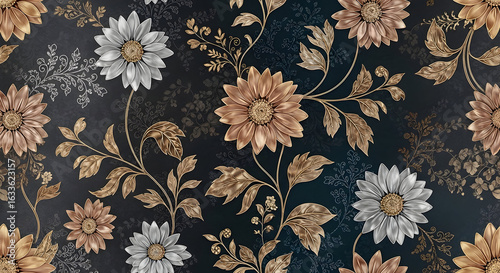Floral Elegance: A breathtaking composition features intricate patterns of radiant floral design, exuding sophistication and artistic charm, bringing the beauty of nature to interior design.