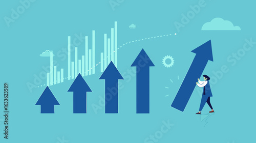 effort to reach business growth, business success or increase performance, career growth or effort to succeed concept, improvement or growing business, businessman build growth graph chart