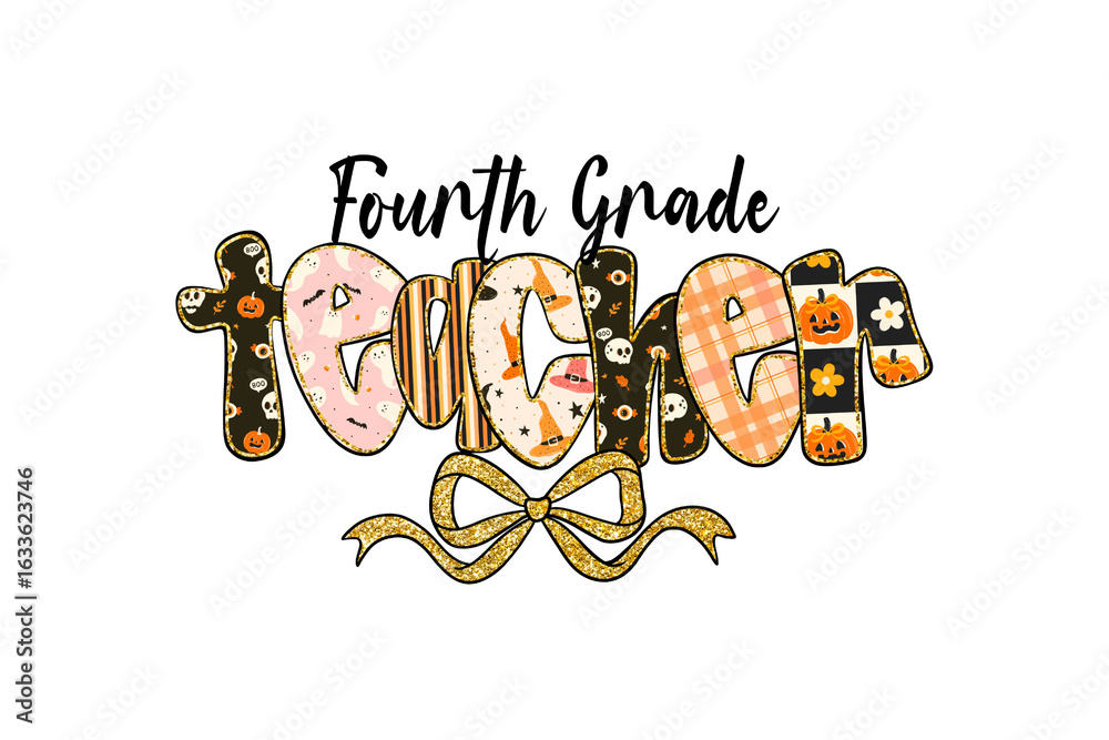 Obraz premium Fourth grade halloween teacher design with pumpkins, ghosts, and bats isolated on transparent background