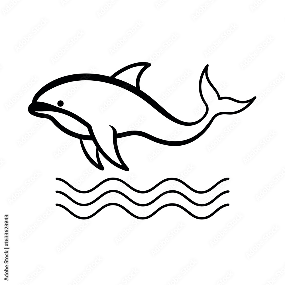 Obraz premium Cute dolphin jumping over ocean waves icon
